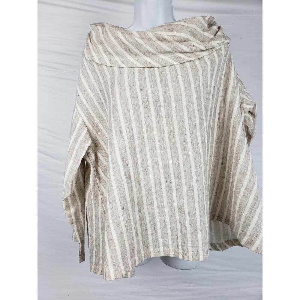 Harriet's SF Tan White Long Sleeve Cowl neck Shirt One Size‎ o/s Langenlook